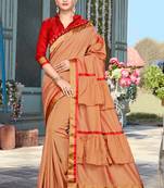 Brown embroidered pure silk saree with blouse