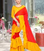 Red embroidered georgette saree with blouse