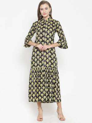 Indibelle Black woven viscose rayon kurtas-and-kurtis 1