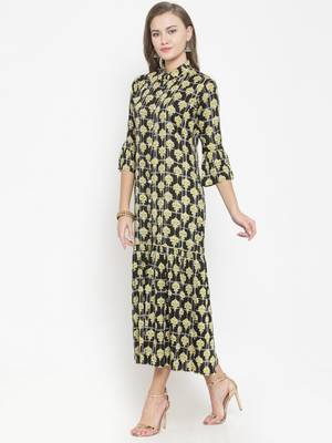 Indibelle Black woven viscose rayon kurtas-and-kurtis 4