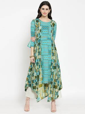 Teal woven viscose rayon kurtas-and-kurtis 1
