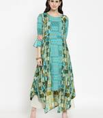 Indibelle Teal woven viscose rayon kurtas-and-kurtis