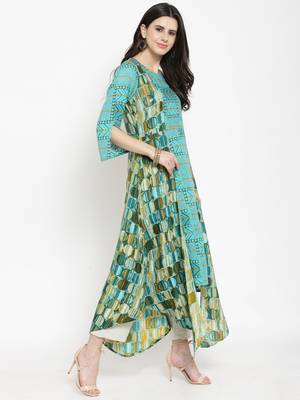 Teal woven viscose rayon kurtas-and-kurtis 5