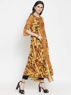 Orange woven viscose rayon kurtas-and-kurtis 5