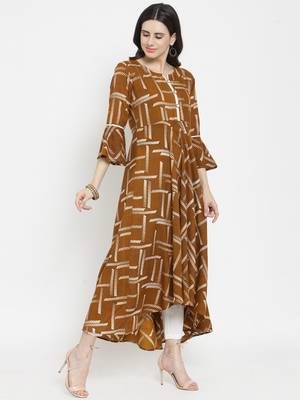 Brown woven viscose rayon kurtas-and-kurtis 5