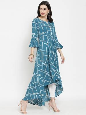 Indibelle Teal woven viscose rayon kurtas-and-kurtis 5