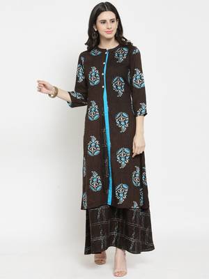 Indibelle Brown woven viscose rayon kurtas-and-kurtis 1