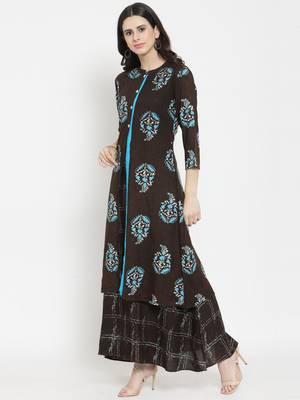 Indibelle Brown woven viscose rayon kurtas-and-kurtis 4