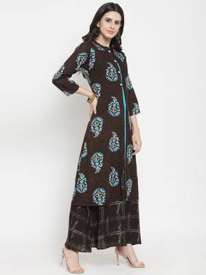Indibelle Brown woven viscose rayon kurtas-and-kurtis 5