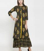 Indibelle Olive woven viscose rayon kurtas-and-kurtis