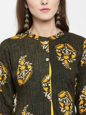 Indibelle Olive woven viscose rayon kurtas-and-kurtis 2