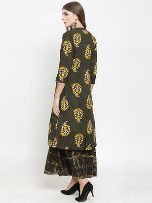 Indibelle Olive woven viscose rayon kurtas-and-kurtis 3