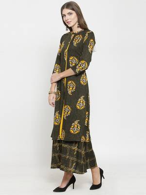 Indibelle Olive woven viscose rayon kurtas-and-kurtis 4