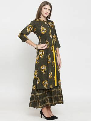 Indibelle Olive woven viscose rayon kurtas-and-kurtis 5