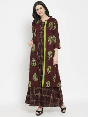 Indibelle Burgundy woven viscose rayon kurtas-and-kurtis 1
