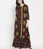 Indibelle Burgundy woven viscose rayon kurtas-and-kurtis