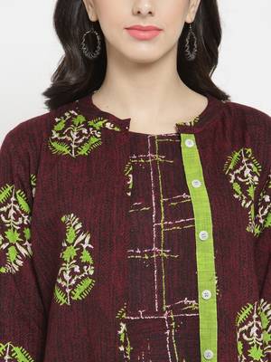Indibelle Burgundy woven viscose rayon kurtas-and-kurtis 2