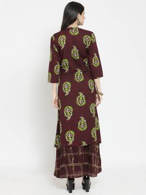 Indibelle Burgundy woven viscose rayon kurtas-and-kurtis 3