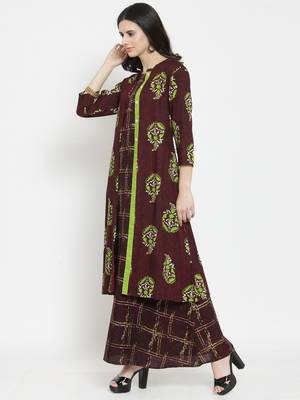 Indibelle Burgundy woven viscose rayon kurtas-and-kurtis 4