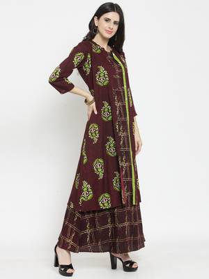 Indibelle Burgundy woven viscose rayon kurtas-and-kurtis 5