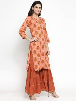 Peach woven viscose rayon kurtas-and-kurtis 5