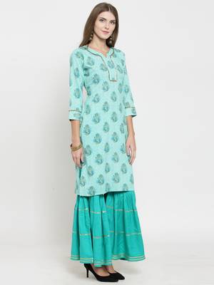 Indibelle Turquoise woven viscose rayon kurtas-and-kurtis 5