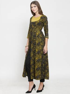 Mustard woven viscose rayon kurtas-and-kurtis 4