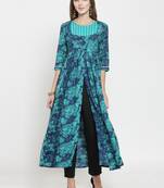 Indibelle Turquoise woven viscose rayon kurtas-and-kurtis