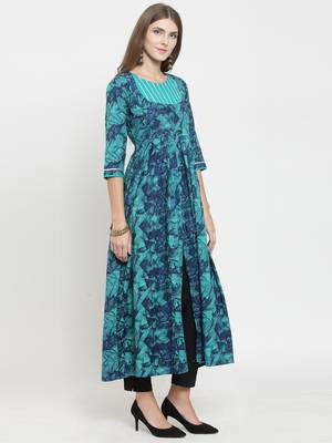 Turquoise woven viscose rayon kurtas-and-kurtis 5