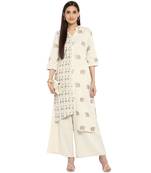 White color Straight Gold Foil Kurta Palazzo set
