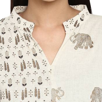 White color Straight Gold Foil Kurta Palazzo set 5