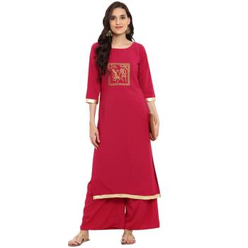 Magenta color Straight Gold Foil Kurta 1