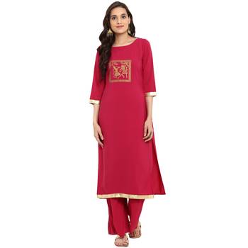 Magenta color Straight Gold Foil Kurta 2