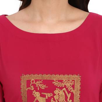 Magenta color Straight Gold Foil Kurta 5