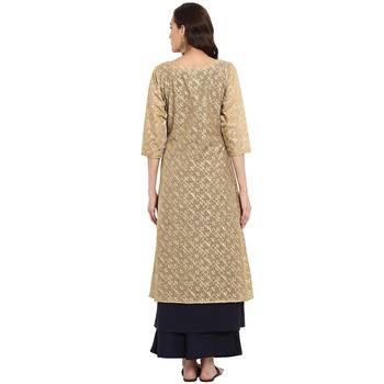Navy Blue color Flared Foil Print Kurta 3