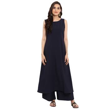 Navy Blue color Flared Foil Print Kurta Palazzo set 2