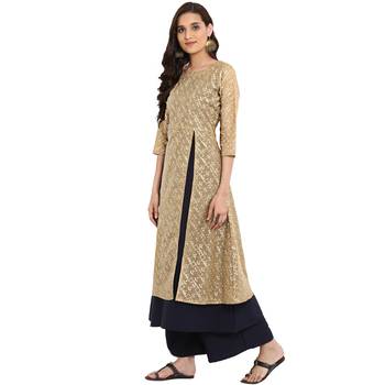 Navy Blue color Flared Foil Print Kurta Palazzo set 4