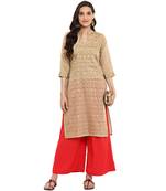 Red color Straight Foil Print Kurta Palazzo set