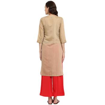 Red color Straight Foil Print Kurta Palazzo set 3