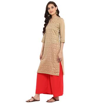 Red color Straight Foil Print Kurta Palazzo set 4