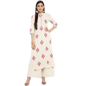 White color Straight Foil Print Kurta Palazzo set 2