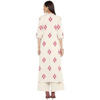 White color Straight Foil Print Kurta Palazzo set 3