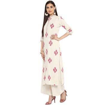 White color Straight Foil Print Kurta Palazzo set 4
