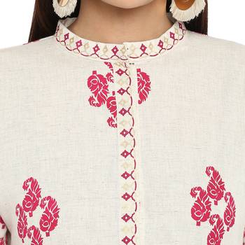 White color Straight Foil Print Kurta Palazzo set 5