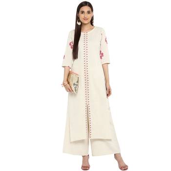 White color Straight Foil Print Kurta Palazzo set 1