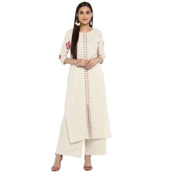 White color Straight Foil Print Kurta Palazzo set 2