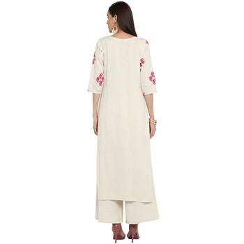 White color Straight Foil Print Kurta Palazzo set 3