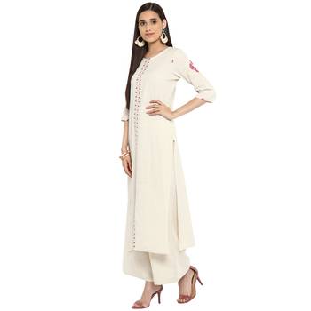 White color Straight Foil Print Kurta Palazzo set 4