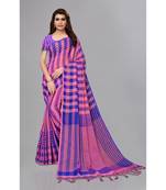 Pink  and Blue bengal handloom linen saree with blouse