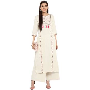White color Straight Foil Print Kurta Palazzo set 1